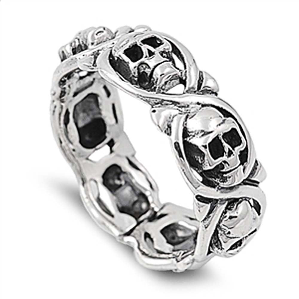 Sterling Silver Skulls Braided Design Band Ring with Face Height of 8MM