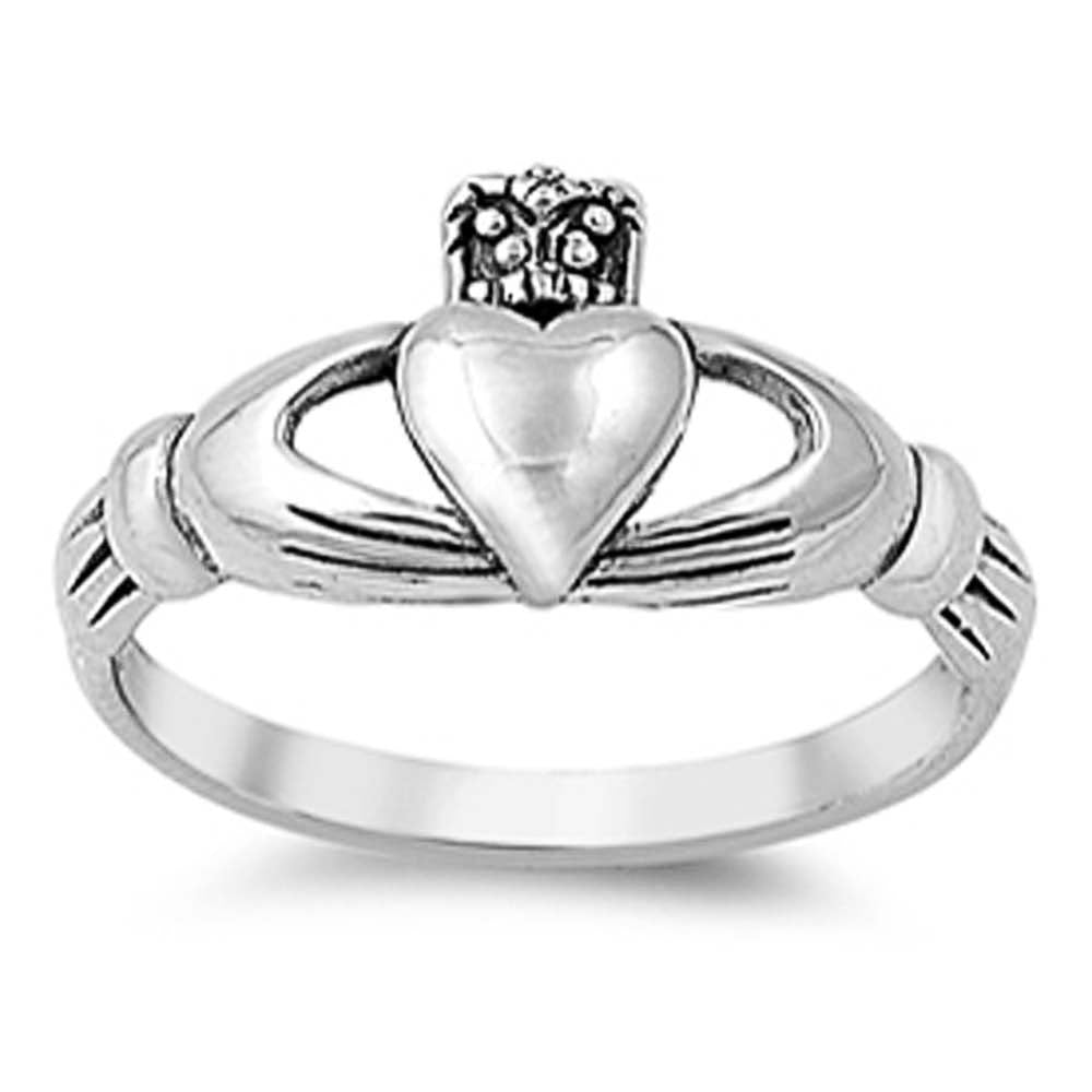 Sterling Silver Elegant Claddagh Ring with Face Height of 10MM