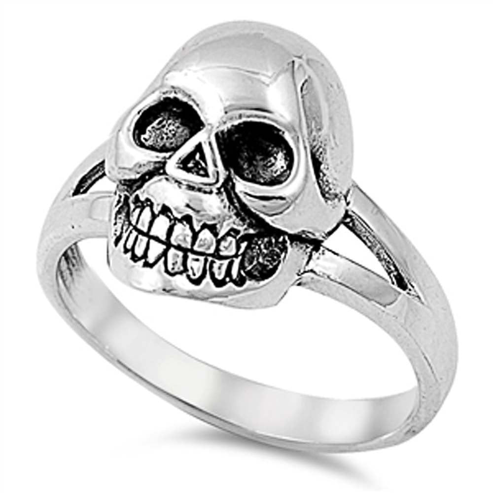 Sterling Silver Modish Skull on Top Ring with Face Height of 17MM