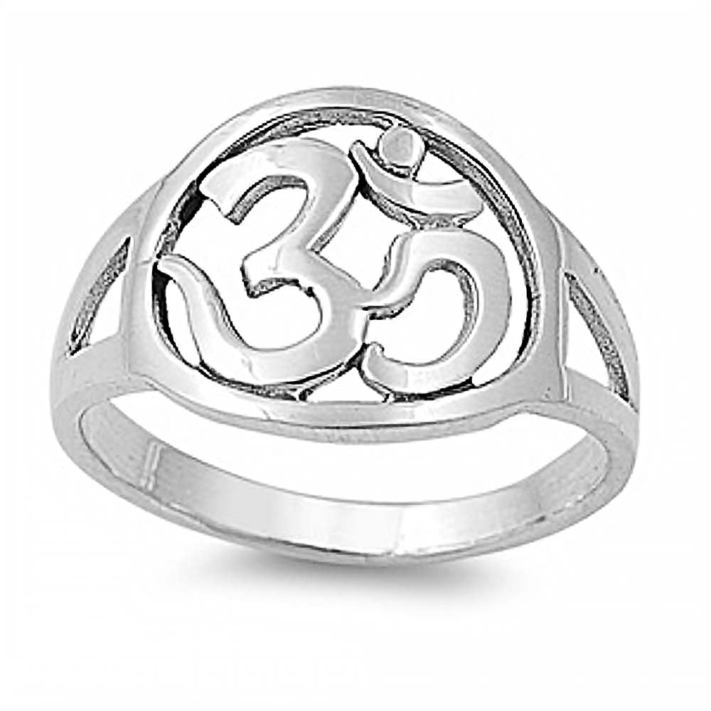 Sterling Silver Om Sign Ring with Face Height of 13MM
