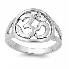 Sterling Silver Om Sign Ring with Face Height of 13MM