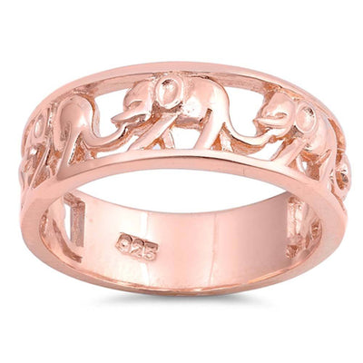 Sterling Silver Rose Gold Plated Elephant Shaped Plain RingsAnd Face Height 7mm