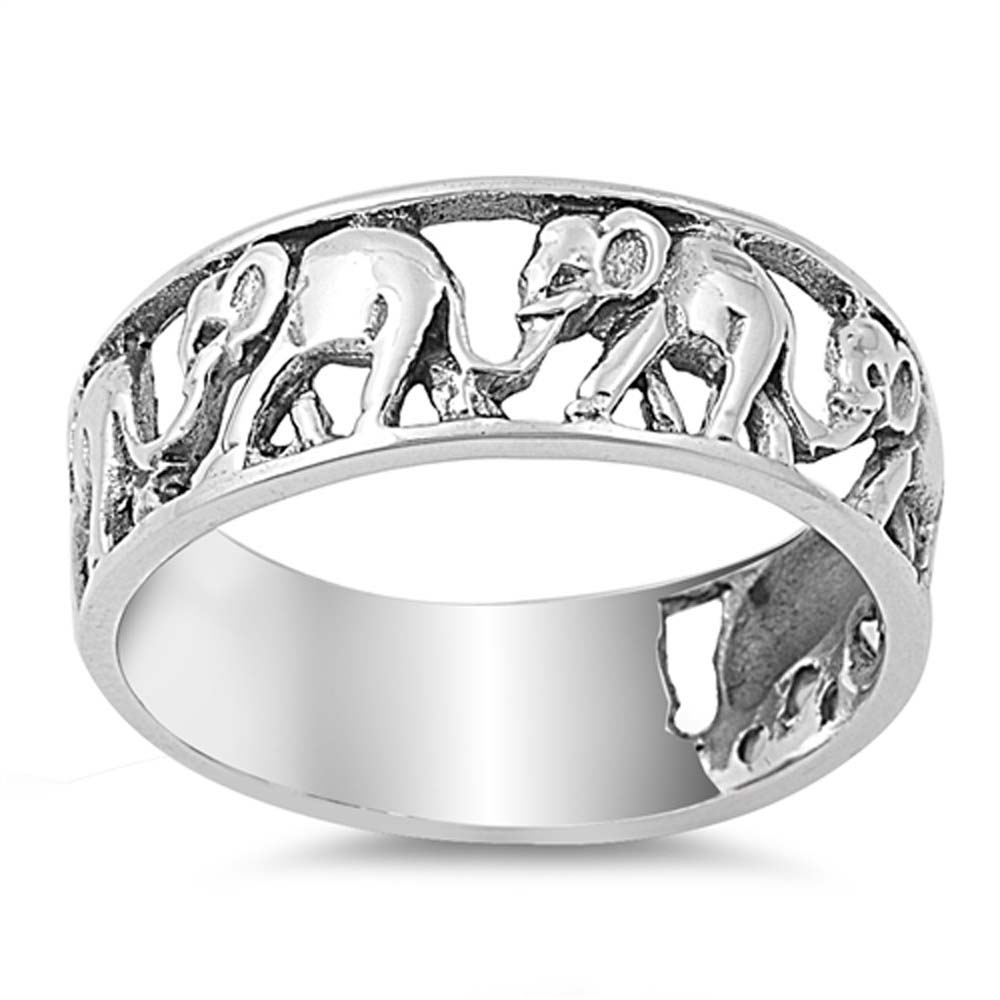 Sterling Silver Elephant on Parade with Face Height of 7MM