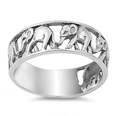Sterling Silver Elephant on Parade with Face Height of 7MM