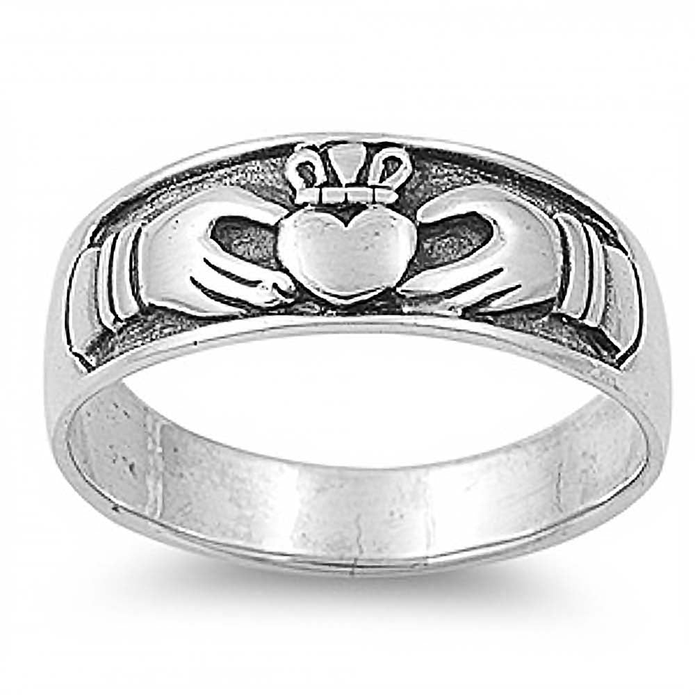Sterling Silver Trendy Claddagh Design Band Ring with Face Height of 10MM