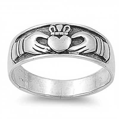 Sterling Silver Trendy Claddagh Design Band Ring with Face Height of 10MM