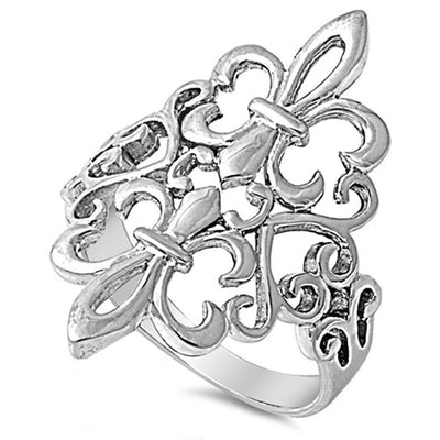 Sterling Silver Elegant Fleur De Lise Band Ring with Face Height of 27MM