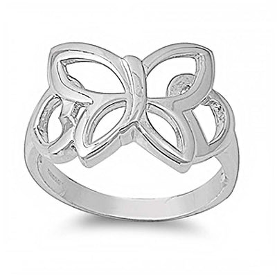 Sterling Silver Fancy Elegant Butterfly Ring with Face Height of 15MM