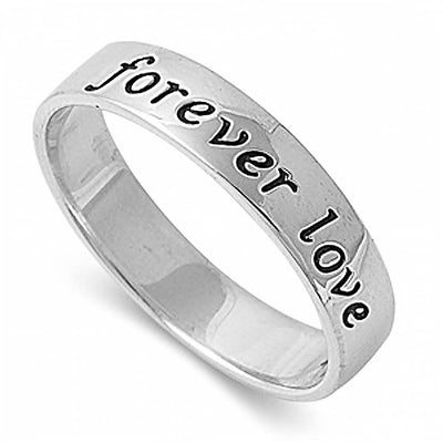 Sterling Silver Romantic Engraved Forever Love Ring with Face Height of 5MM