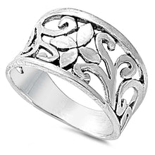 Load image into Gallery viewer, Sterling Silver Classy Flower with Vine Design Band Ring with Face Height of 11MM