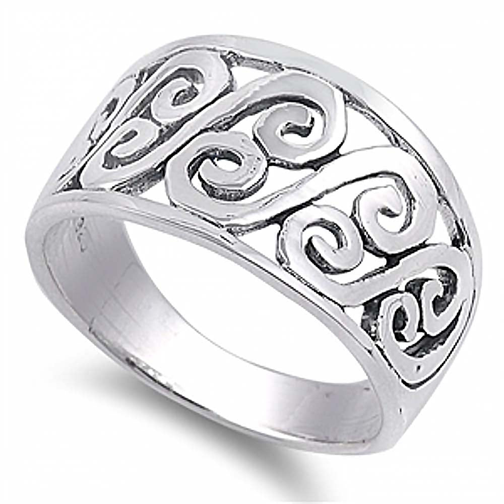 Sterling Silver Classy Multi Spiral Wide Band Ring with Face Height of 12MM