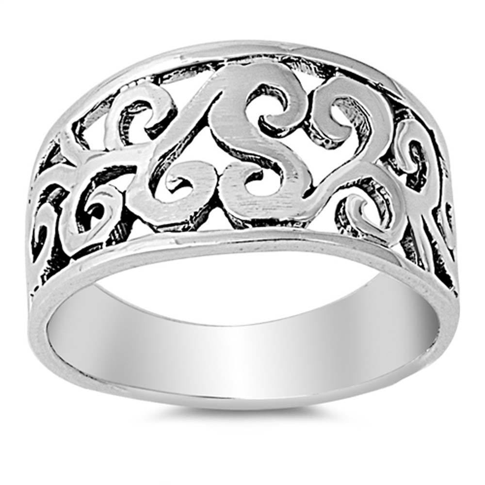 Sterling Silver Elegant Spiral Trinity Band Ring with Face Height of 10MM