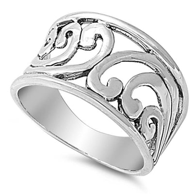 Sterling Silver Elegant Design Ring with Face Height of 11MM
