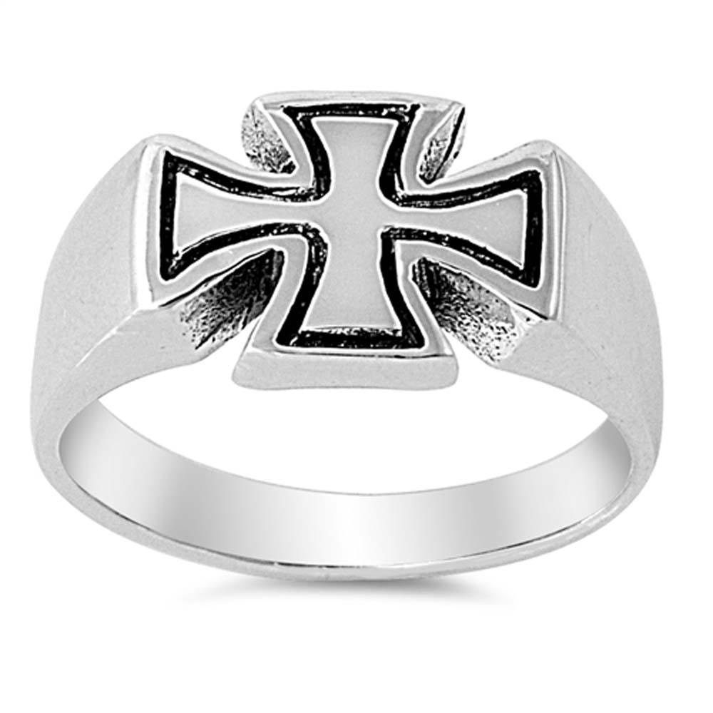 Sterling Silver Classy Cross Design Ring with Face Height of 9MM