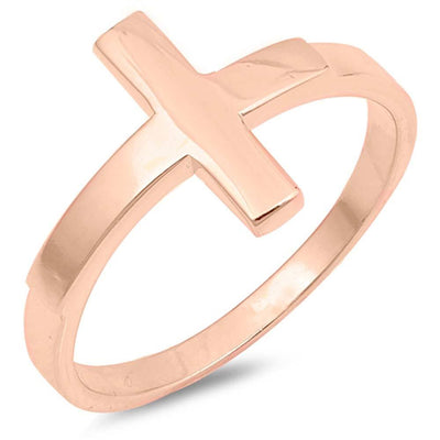 Sterling Silver Rose Gold Plated Sideways Cross Shaped Plain RingsAnd Face Height 13mm