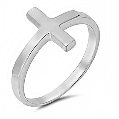 Sterling Silver Plain Sideway Cross Ring with Face Height of 13MM