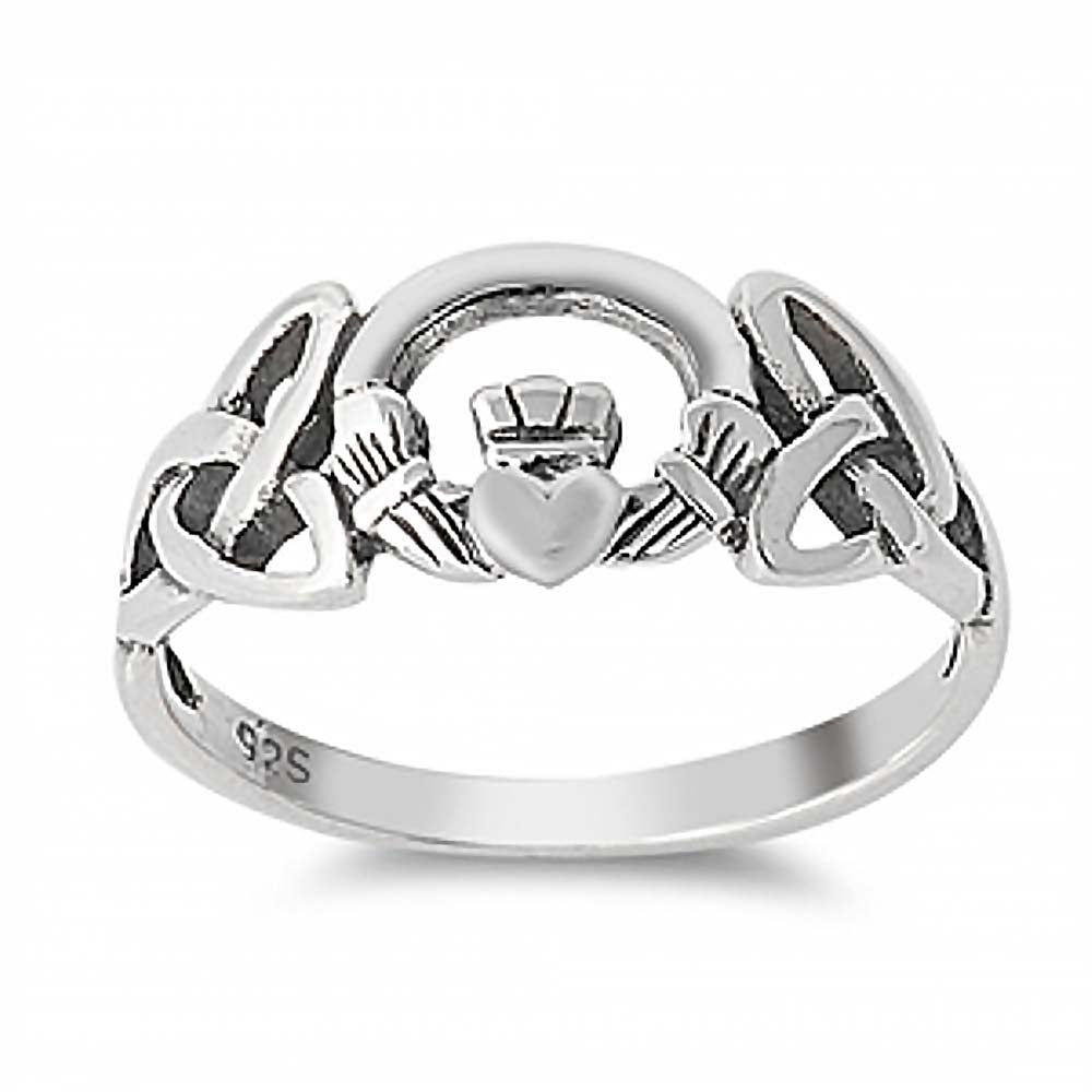 Sterling Silver Celtic Claddagh Ring with Face Height of 8MM