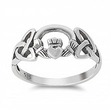 Load image into Gallery viewer, Sterling Silver Celtic Claddagh Ring with Face Height of 8MM