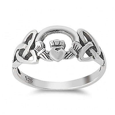 Sterling Silver Celtic Claddagh Ring with Face Height of 8MM