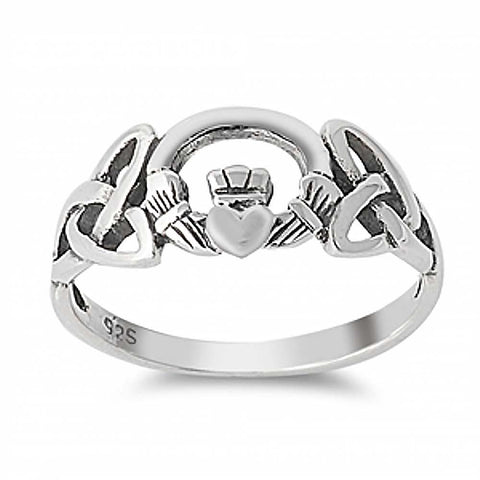 Sterling Silver Celtic Claddagh Ring with Face Height of 8MM