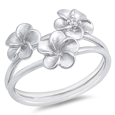 Sterling Silver Flowers Fancy Band Ring with Face Height of 13MM
