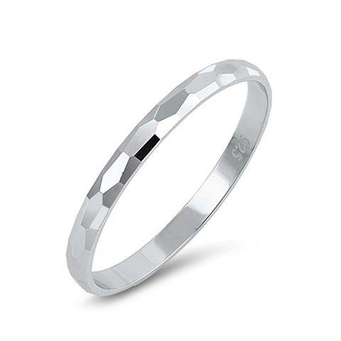 Sterling Silver Hammered Design Diamond Cut Band Plain RingsAnd Band Width 2mm