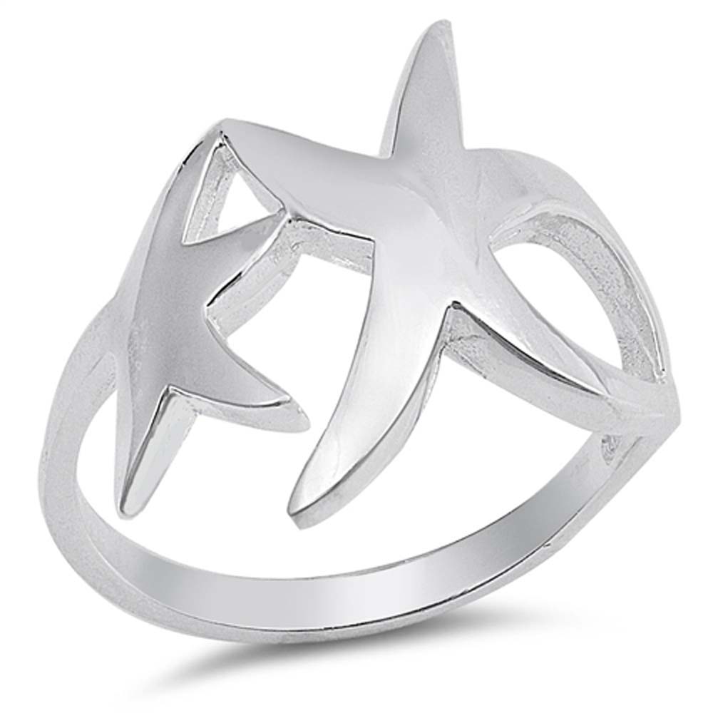 Sterling Silver Double Starfish Ring with Face Height of 21MM