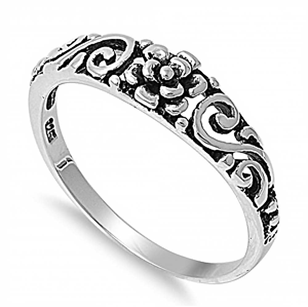 Sterling Silver Flower Vine Ring with Face Height of 5MM