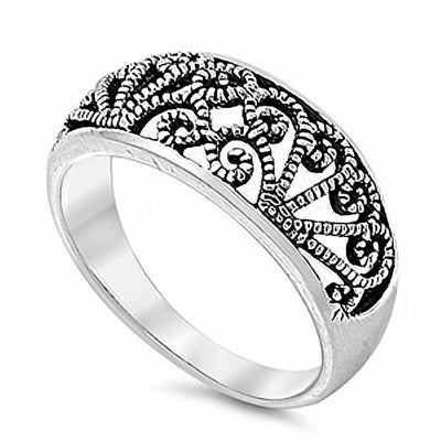 Sterling Silver Filigree Wide Band Ring with Face Height of 9MM