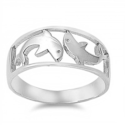 Sterling Silver Fancy Dolphins Ring with Face Height of 9MM