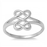 Sterling Silver Celtic Heart Double Knot Ring with Face Height of 11MM