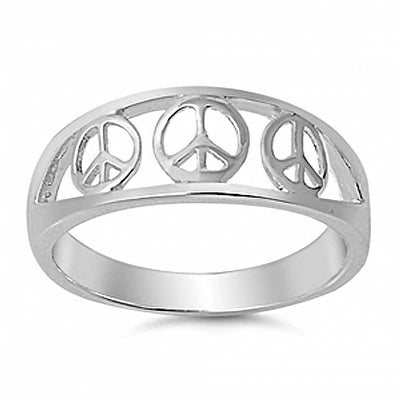 Sterling Silver Triple Peace Sign with Face Height of 7MM