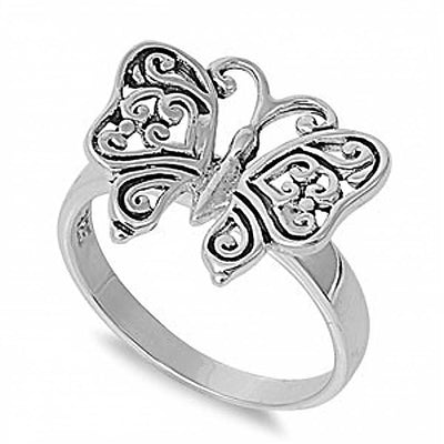 Sterling Silver Fancy Butterfly Ring with Face Height of 16MM
