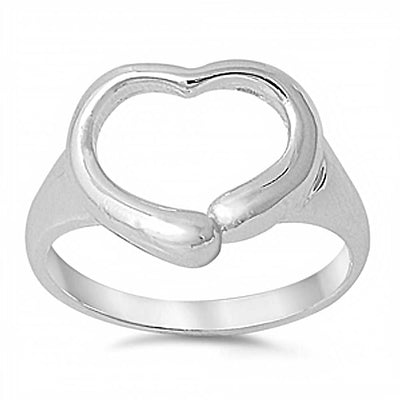 Sterling Silver Plain Heart Ring with Face Height of 13MM