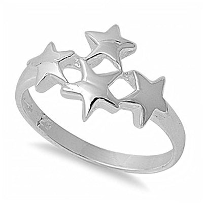 Sterling Silver Trendy Four Stars Ring with Face Height of 13MM