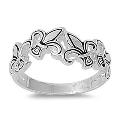 Sterling Silver Fancy Fleur De Lis Band Ring with Face Height of 9MM