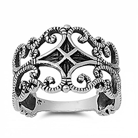 Sterling Silver Fancy Ring with Face Height of 14MM