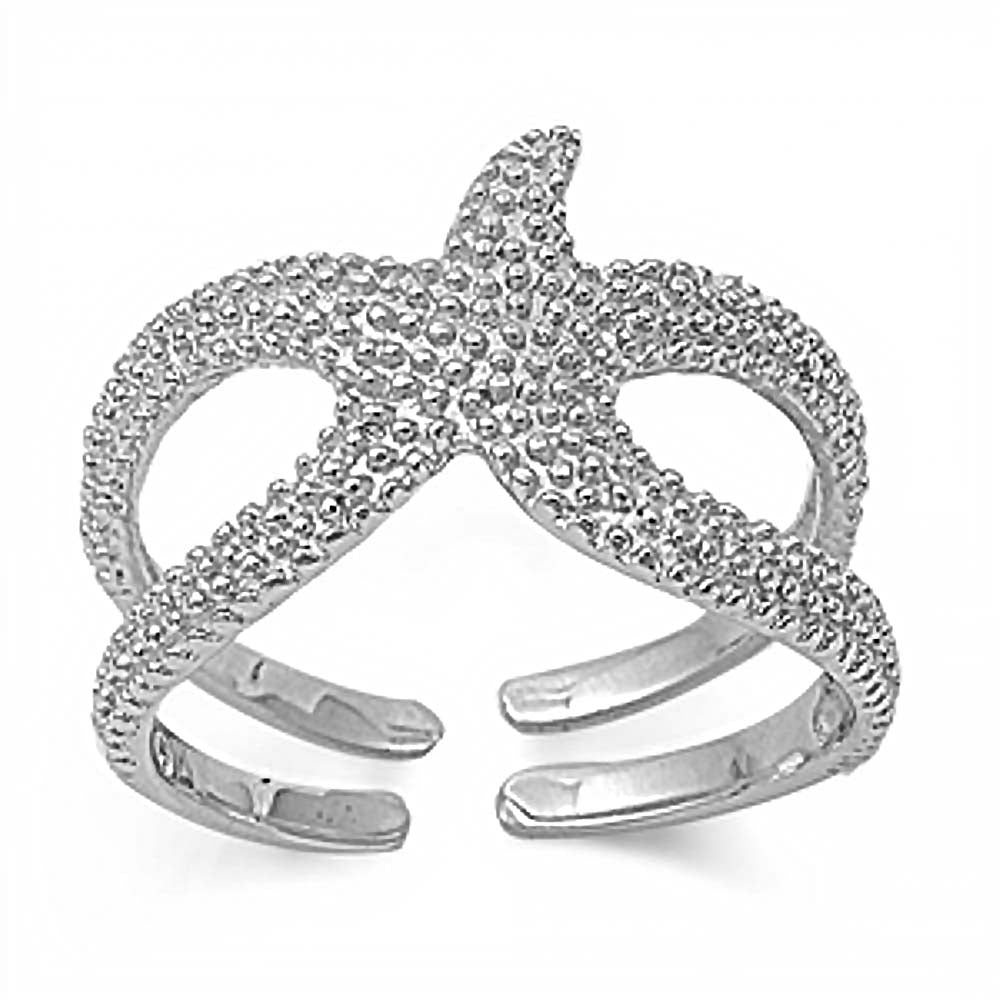Sterling Silver Fancy Starfish Ring with Face Height of 14MM