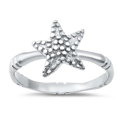 Sterling Silver Starfish Fancy Band Ring with Face Height of 5MM
