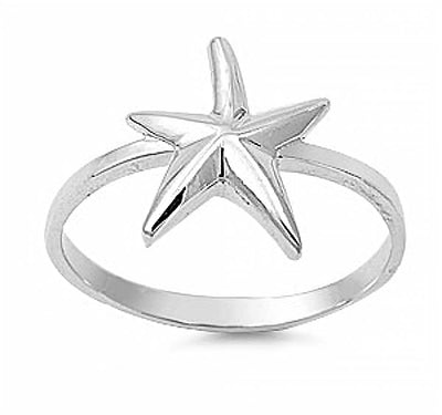 Sterling Silver Plain Starfish Ring with Face Height of 6MM