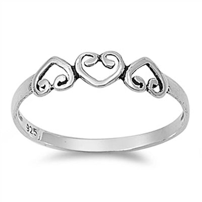 Sterling Silver Trendy Three Hearts Ring with Face Height of 4MM