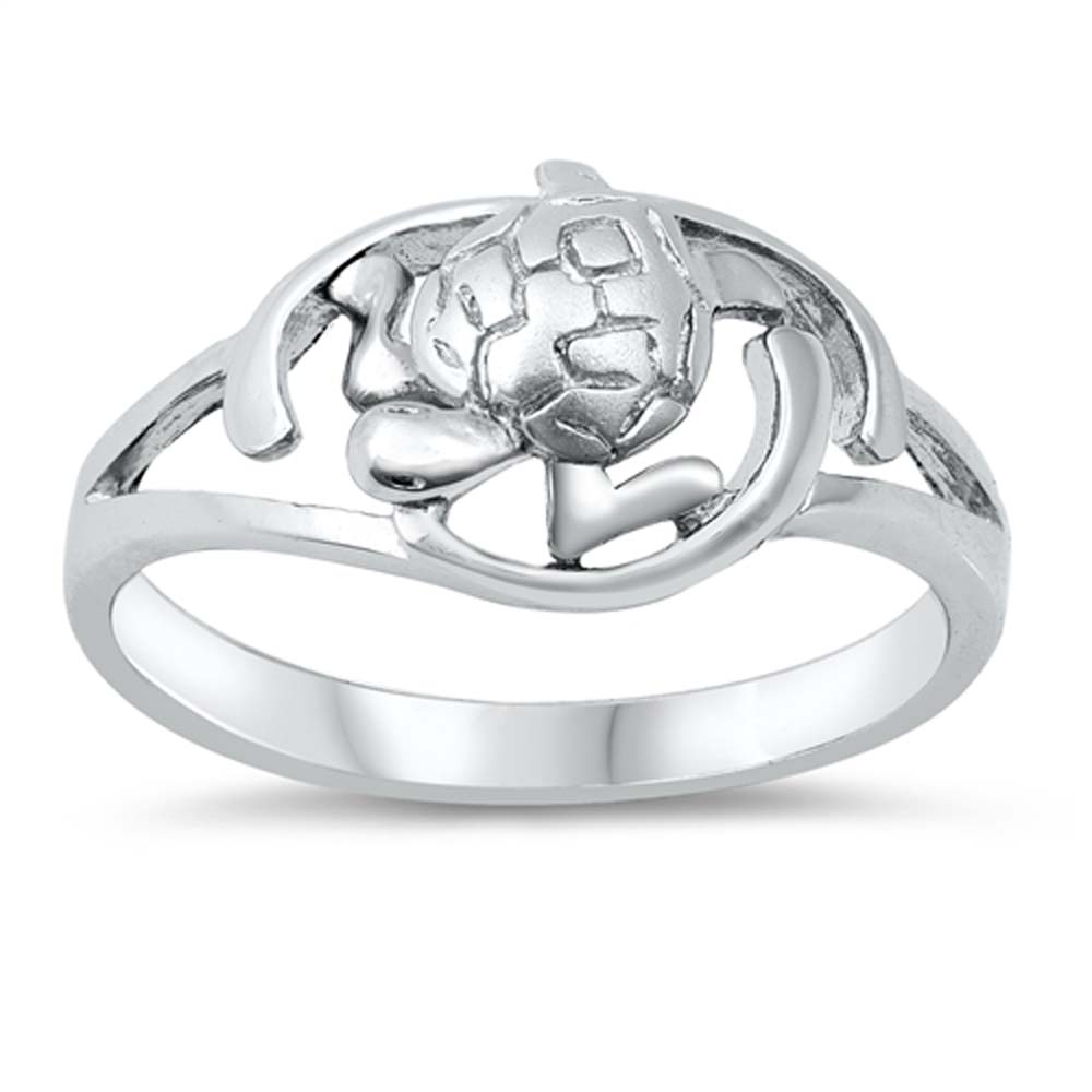 Sterling Silver Fancy Turtle Ring with Face Height of 10MM