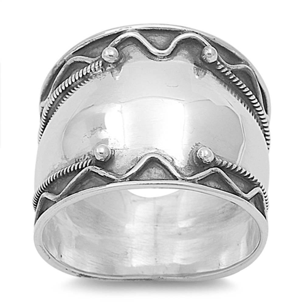 Sterling Silver Fancy Bali Ring Wide Band with Face Height of 17MM