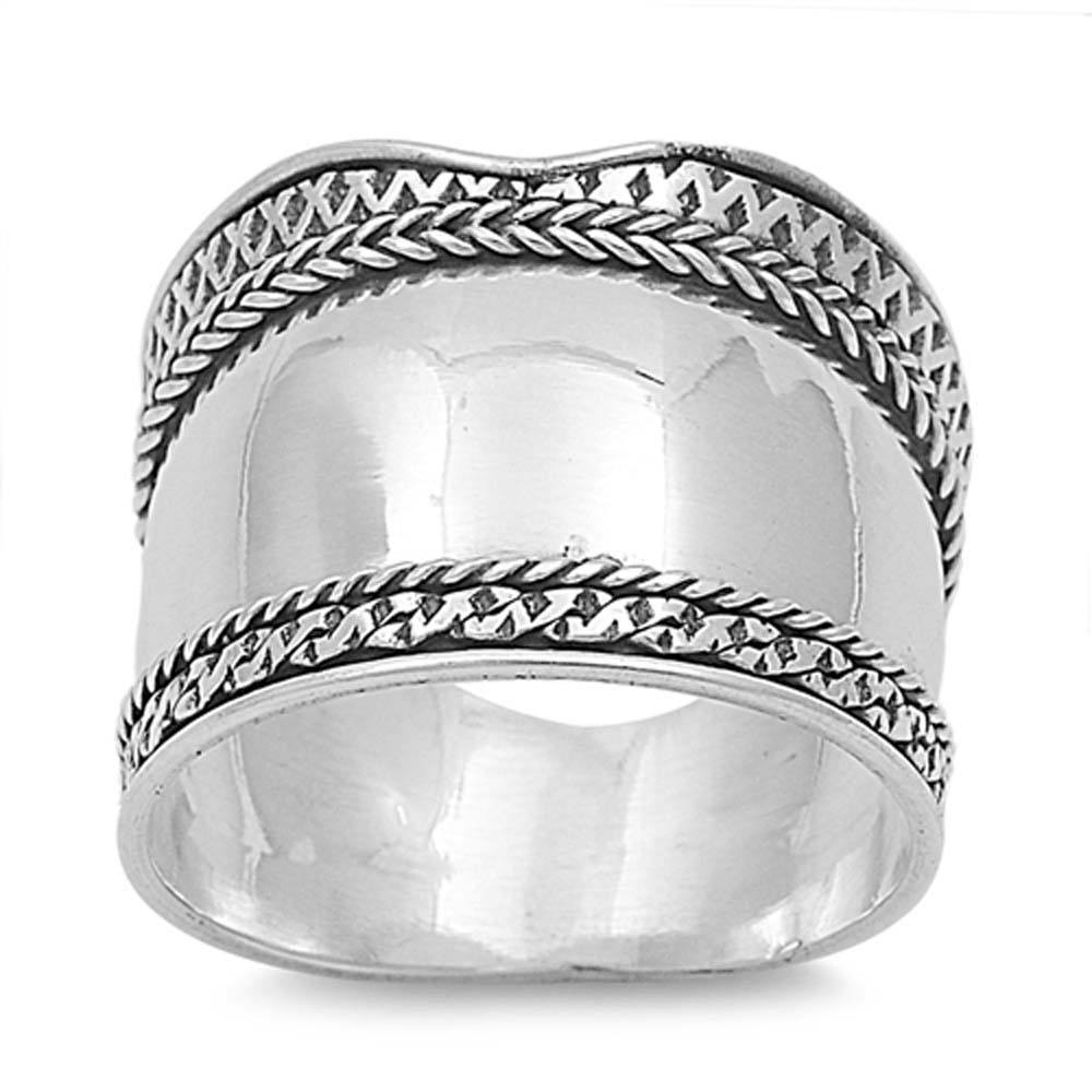 Sterling Silver  Tribal Bali Design Wide Band Ring with Face Height of 16MM