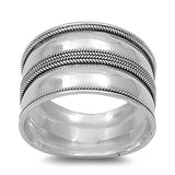 Sterling Silver Twisted and Rope Bali Design Wide Band Ring with Face Height of 12MM