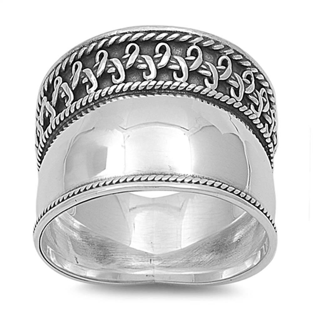 Sterling Silver Celtic with Twisted Bali Design Wide Band Ring with Face Height of 18MM