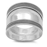 Sterling Silver Weaved Bali Design Tribal Wide Band Ring with Face Height of 18MM