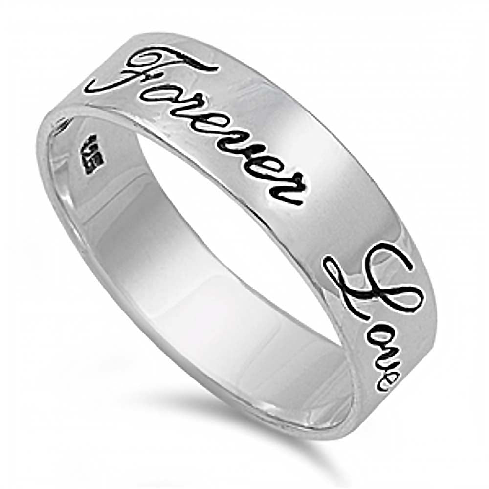 Sterling Silver Engraved Forever Love Ring with Face Height of 6MM
