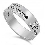Sterling Silver Engraved Forever Love Ring with Face Height of 6MM