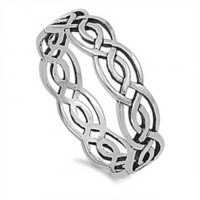 Sterling Silver Celtic Braided Eternity Band Ring with Face Height of 5MM